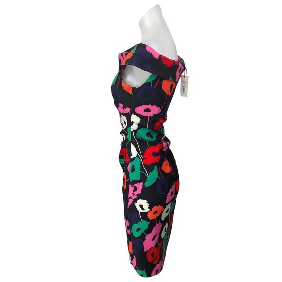 NEW Milly Ally Poppy Multicolor Floral Off The Shoulder Ruched Sheath Dress Sz 2 - Picture 7 of 12